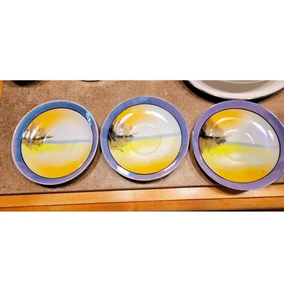 Vintage Teacup and Saucer Set Swan Crane Landscape Oriental Design - Picture 6 of 9